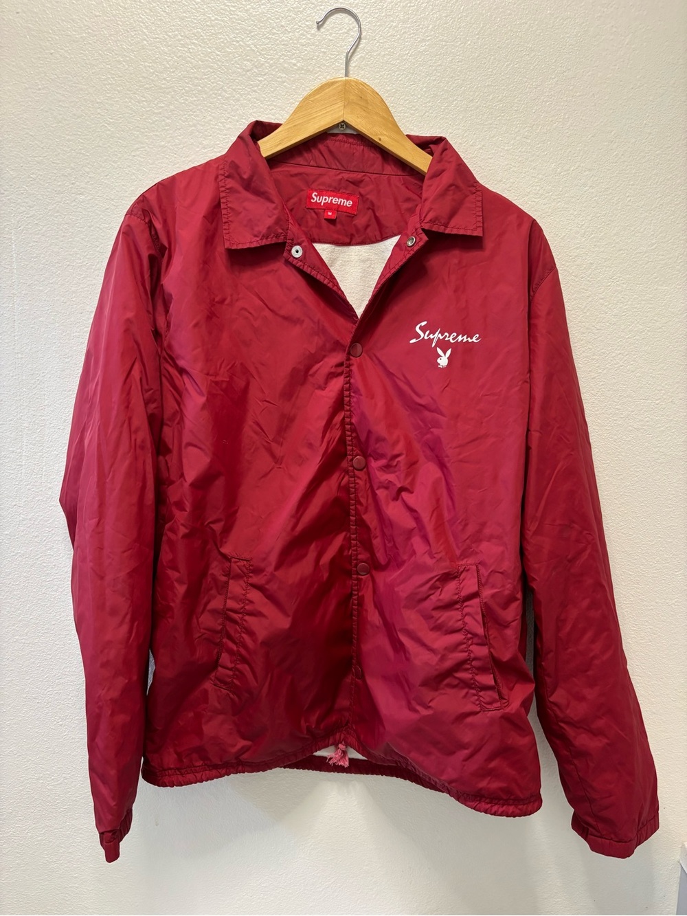 Supreme Burgundy Coach Jacket with White Script Logo